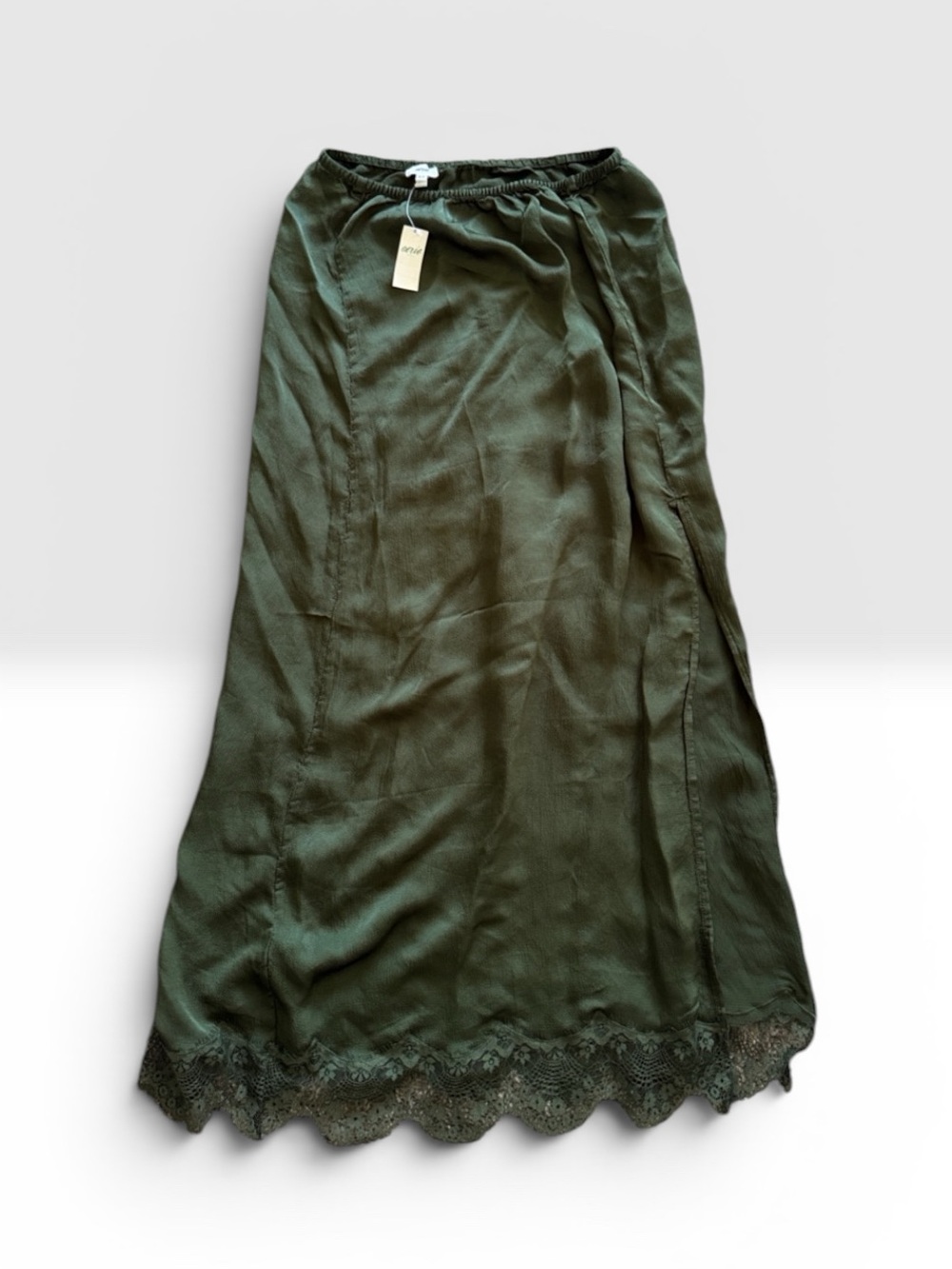 NWT Aerie Dk Green Maxi Lace Trim Skirt/Slip | Size S